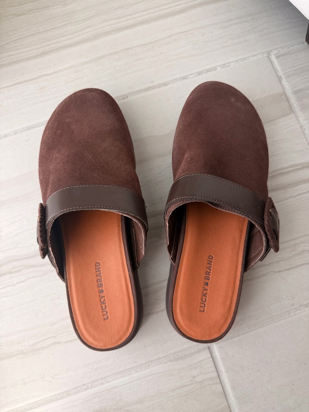 Lucky Brand Brown Suede Slip-On Clogs with Buckle